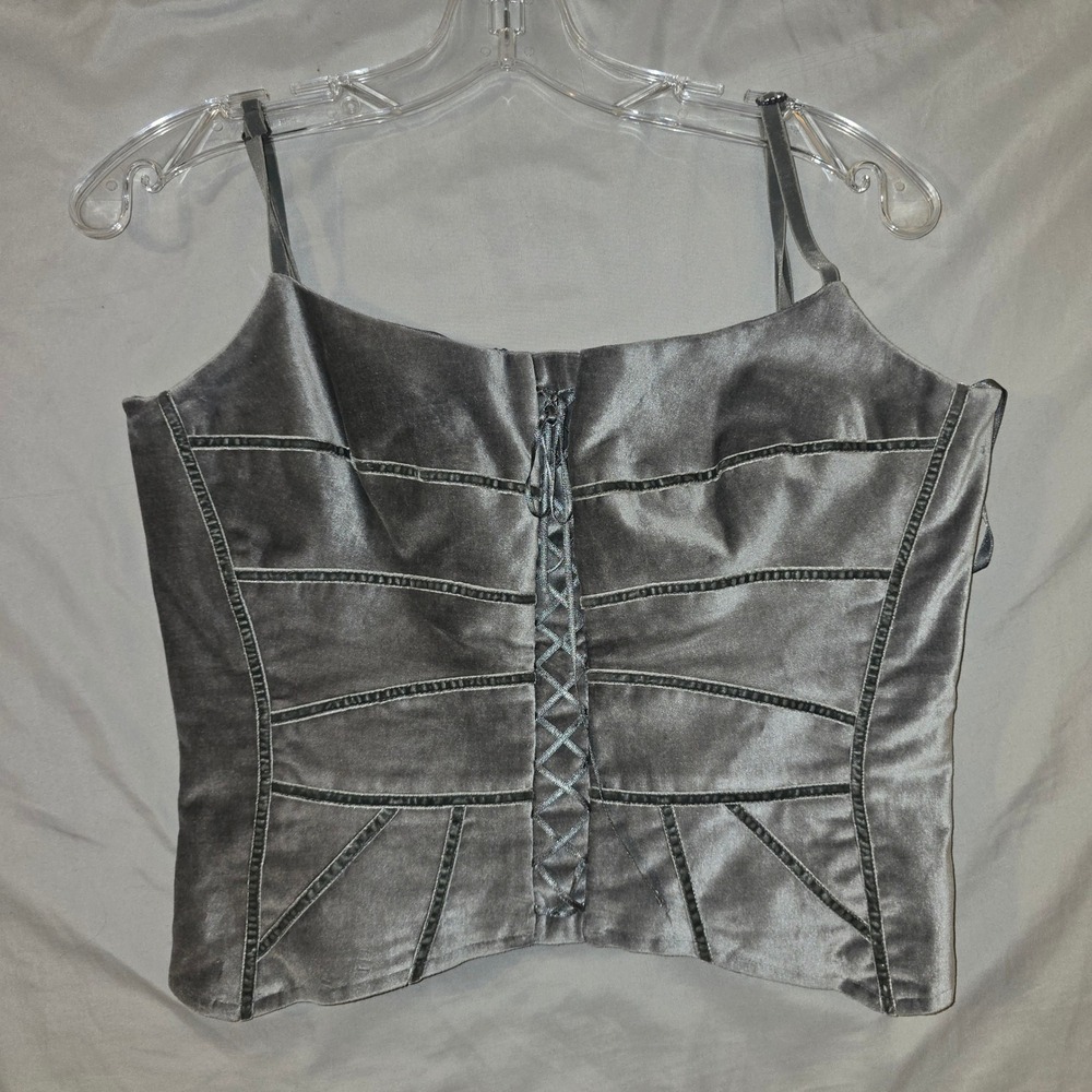 Bisou Bisou Corset Top 12 Womens Grey Velvet Lace Up Bustier Goth Grunge Bohbot